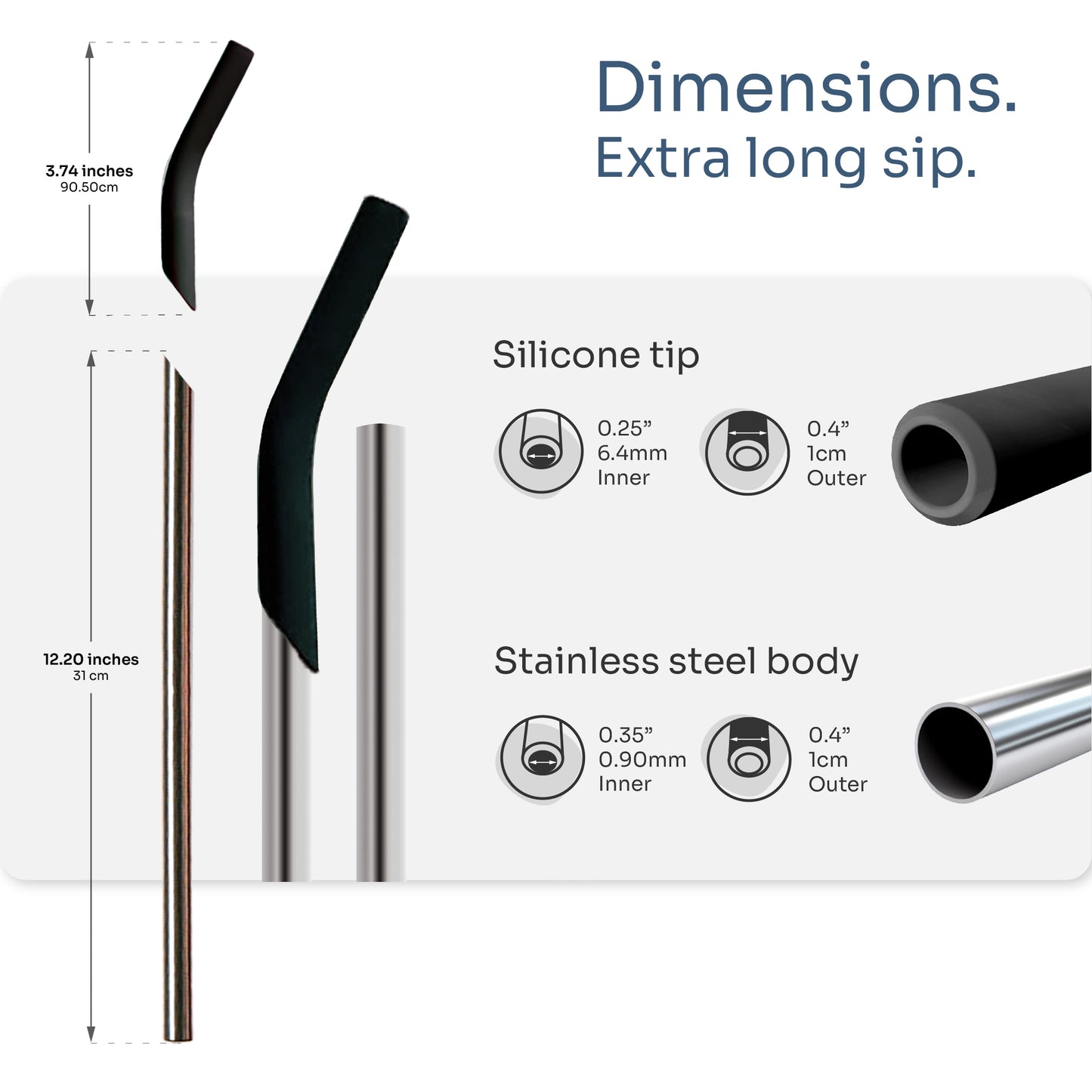 purifyou® 14.5" Reusable Stainless Steel Straws with Silicone Tips – Eco-Friendly, Durable, and Travel-Ready