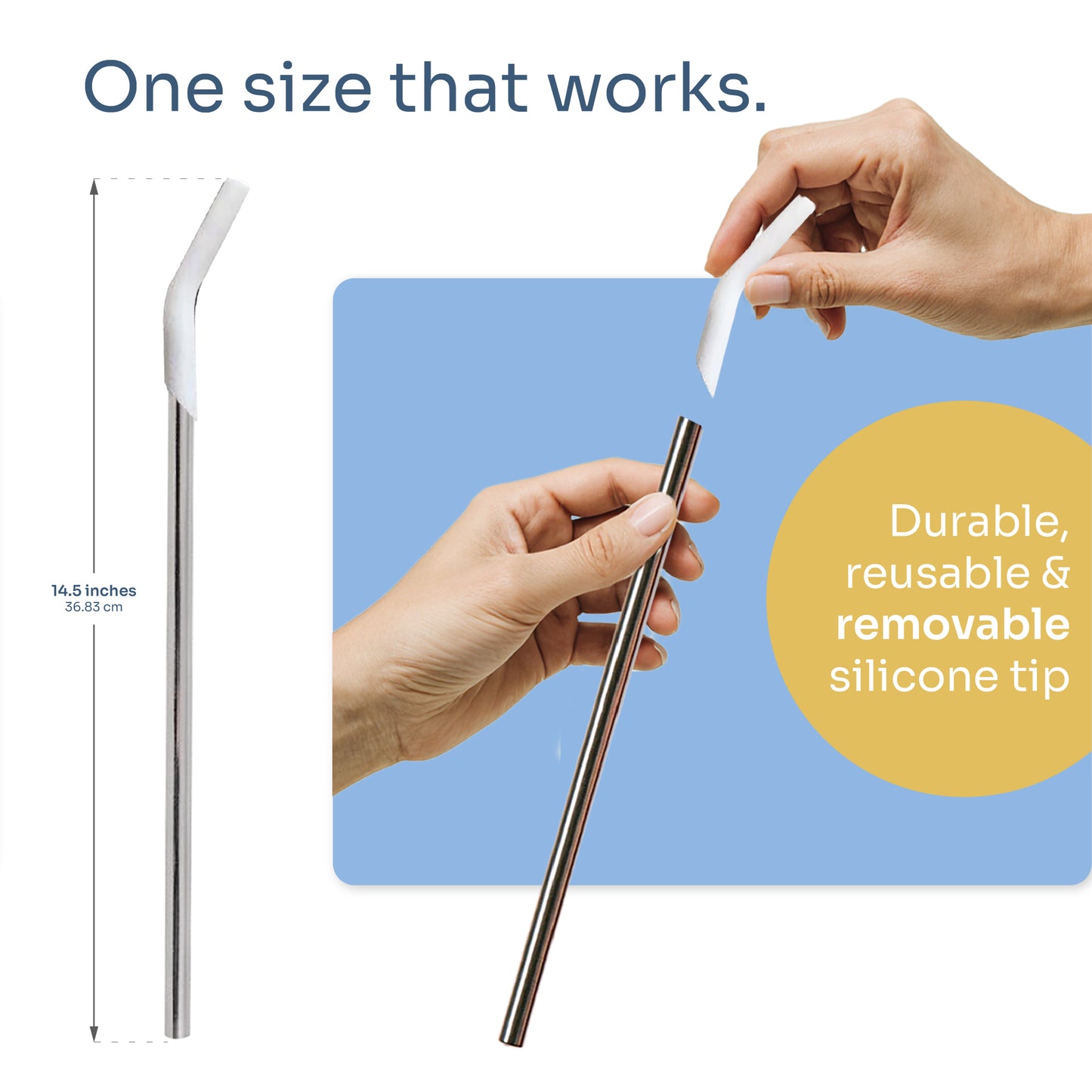 purifyou® 14.5" Reusable Stainless Steel Straws with Silicone Tips – Eco-Friendly, Durable, and Travel-Ready