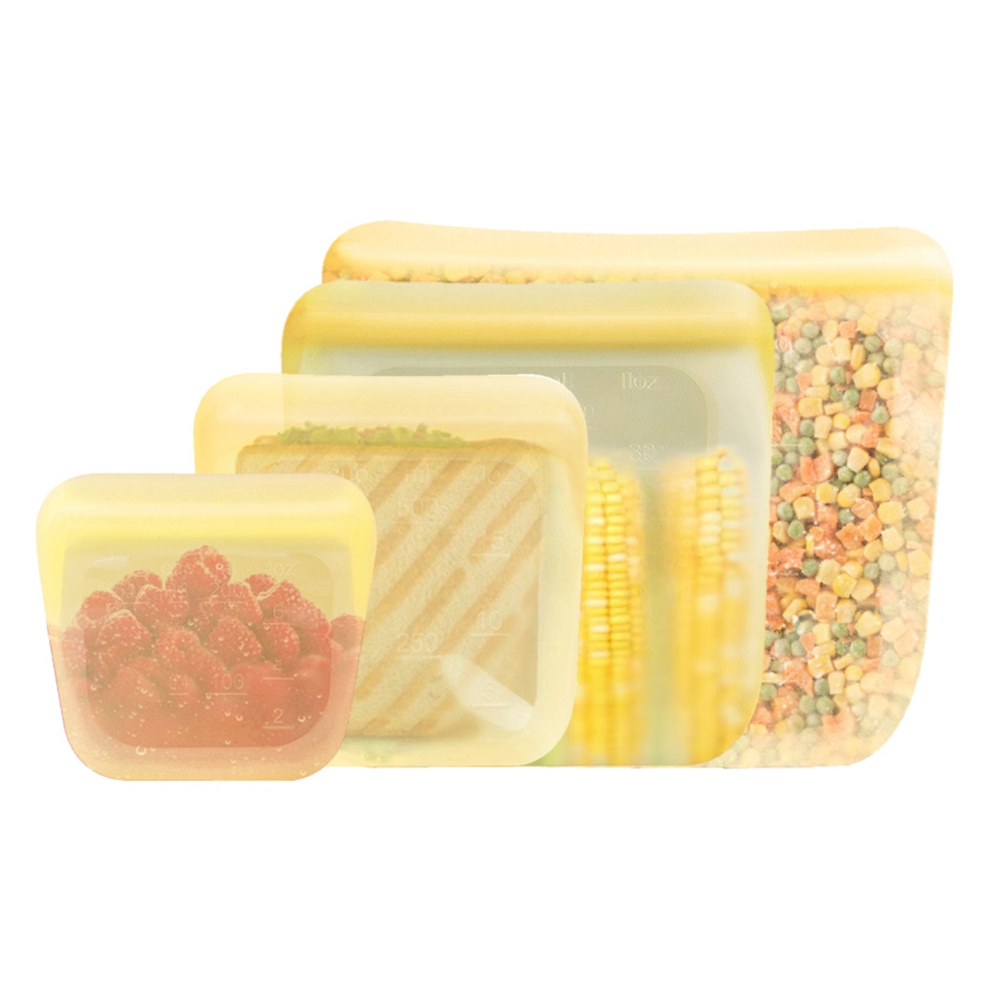 purifyou Reusable Silicone Storage Snack Bags 6oz / 16oz / 32oz / 64oz Self-Seal Food Storage Container for Fruits, Vegetables, Sandwiches, Dishwasher Safe & Leak-free