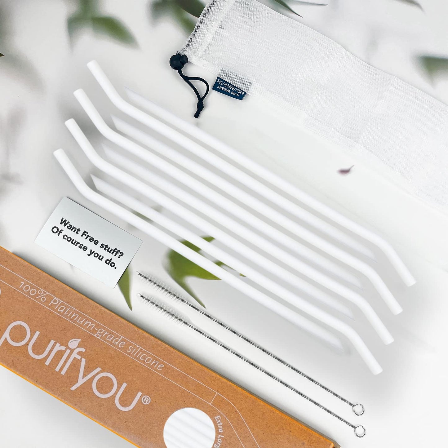 purifyou Platinum Silicone White Straws (Glow in the Dark - Set of 8)