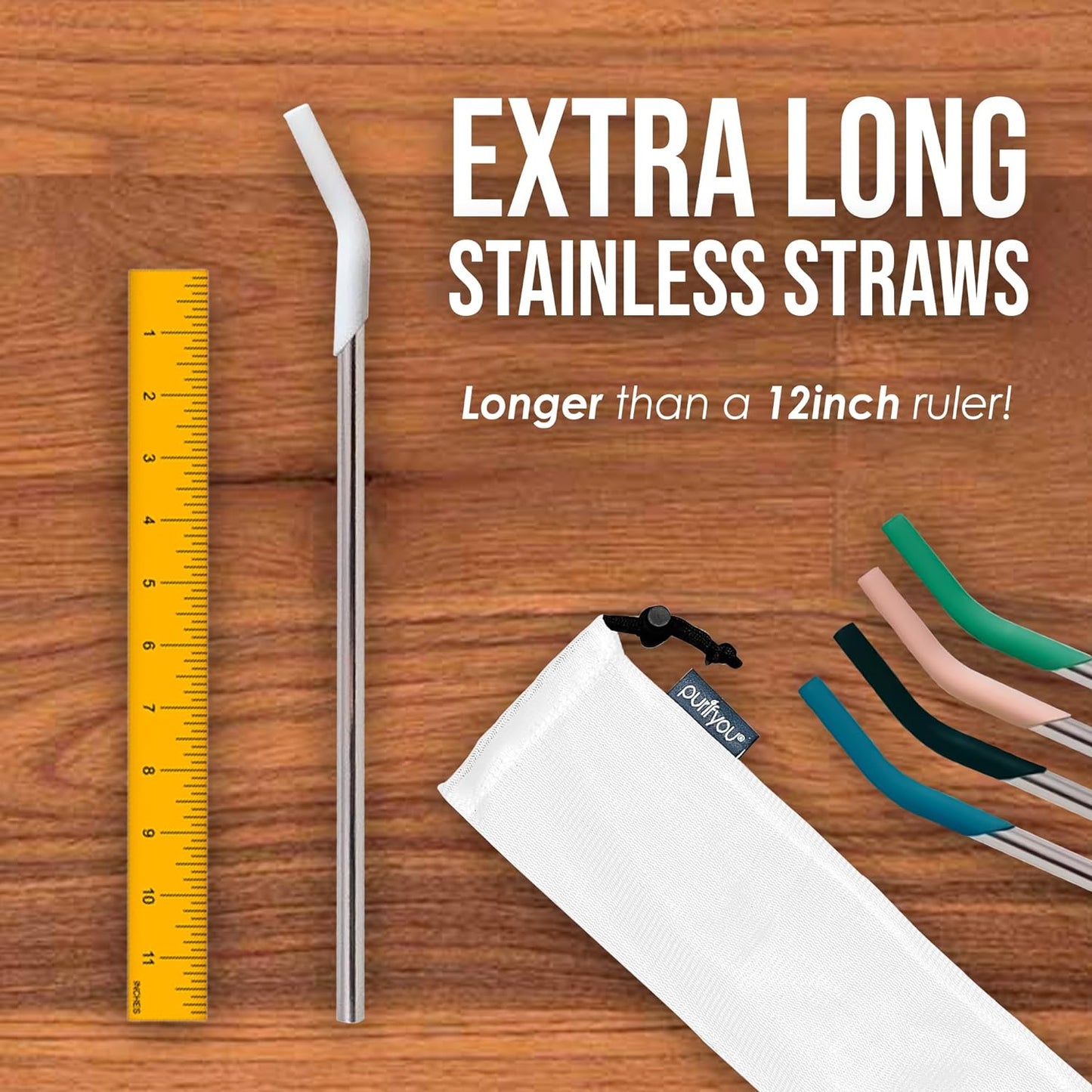 purifyou Stainless Steel Straws with Silicone Tips (Set of 10)