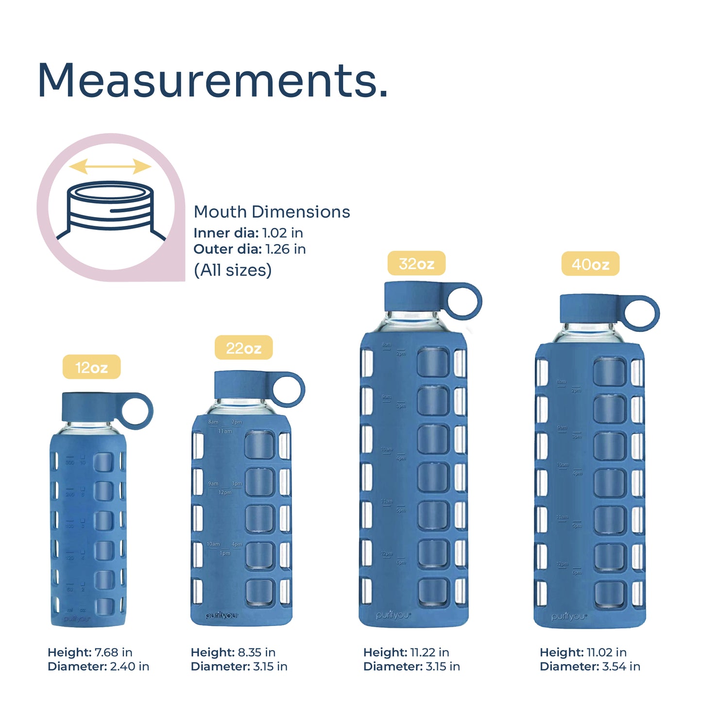 purifyou® Glass Water Bottle