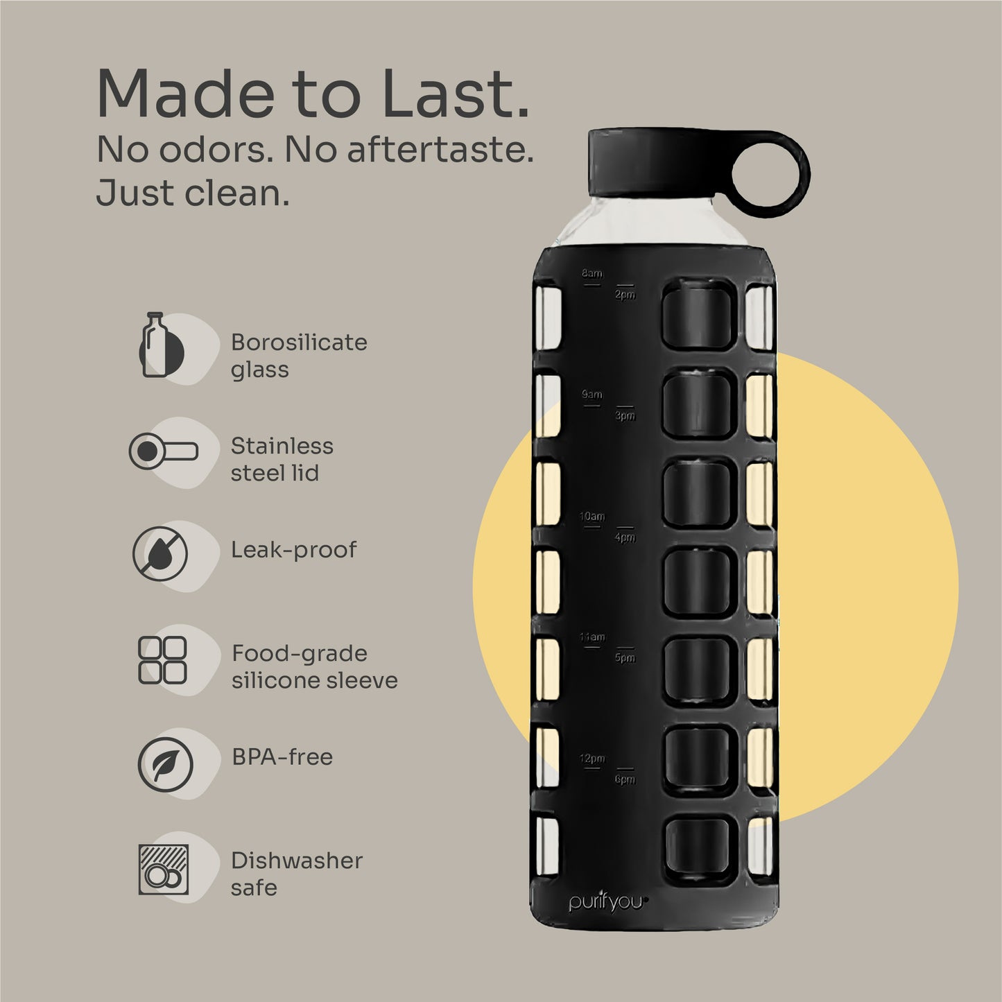 purifyou® Glass Water Bottle