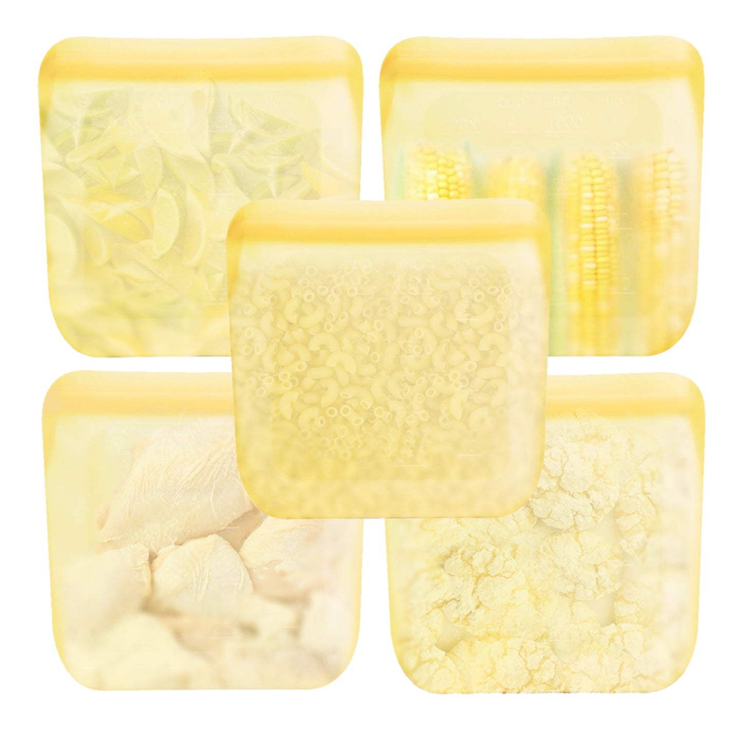 purifyou Reusable Silicone Storage Snack Bags 6oz / 16oz / 32oz / 64oz Self-Seal Food Storage Container for Fruits, Vegetables, Sandwiches, Dishwasher Safe & Leak-free