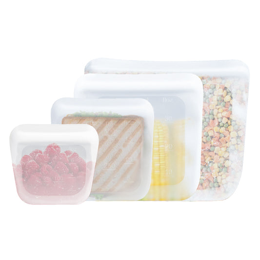 purifyou Set of 5 Reusable Silicone Storage Snack Bags 6oz / 16oz / 32oz / 64oz Self-Seal Food Storage Container for Fruits, Vegetables, Sandwiches, Dishwasher Safe & Leak-free