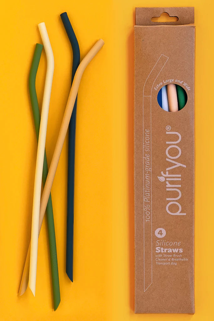 purifyou Reusable Silicone Straws - Long, Slender, & Kids Sizes, Eco-Friendly, BPA-Free, Durable & Flexible