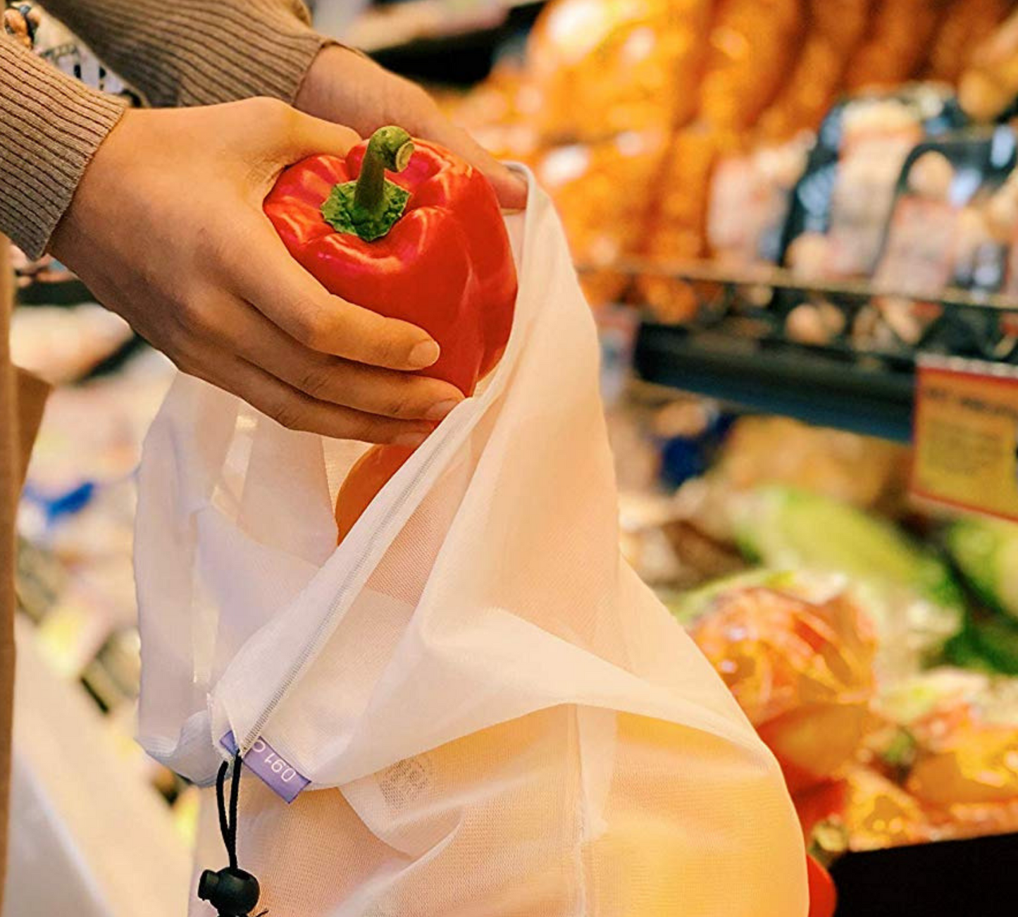 purifyou Reusable Mesh Bags - Market Bag for Fresh Produce, Groceries, Storage & Gifts (sold per set)