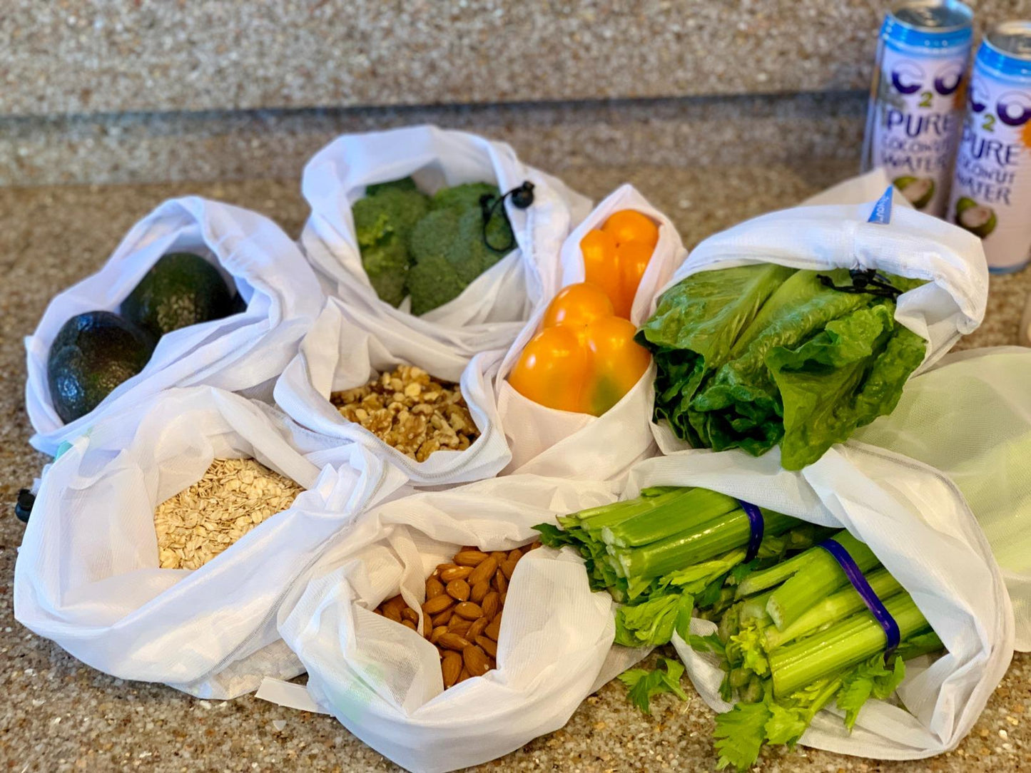 purifyou Reusable Mesh Bags - Market Bag for Fresh Produce, Groceries, Storage & Gifts (sold per set)